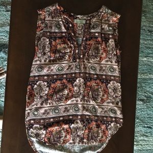 Loft Sleeveless Tunic V-neck Shirt - pink, black